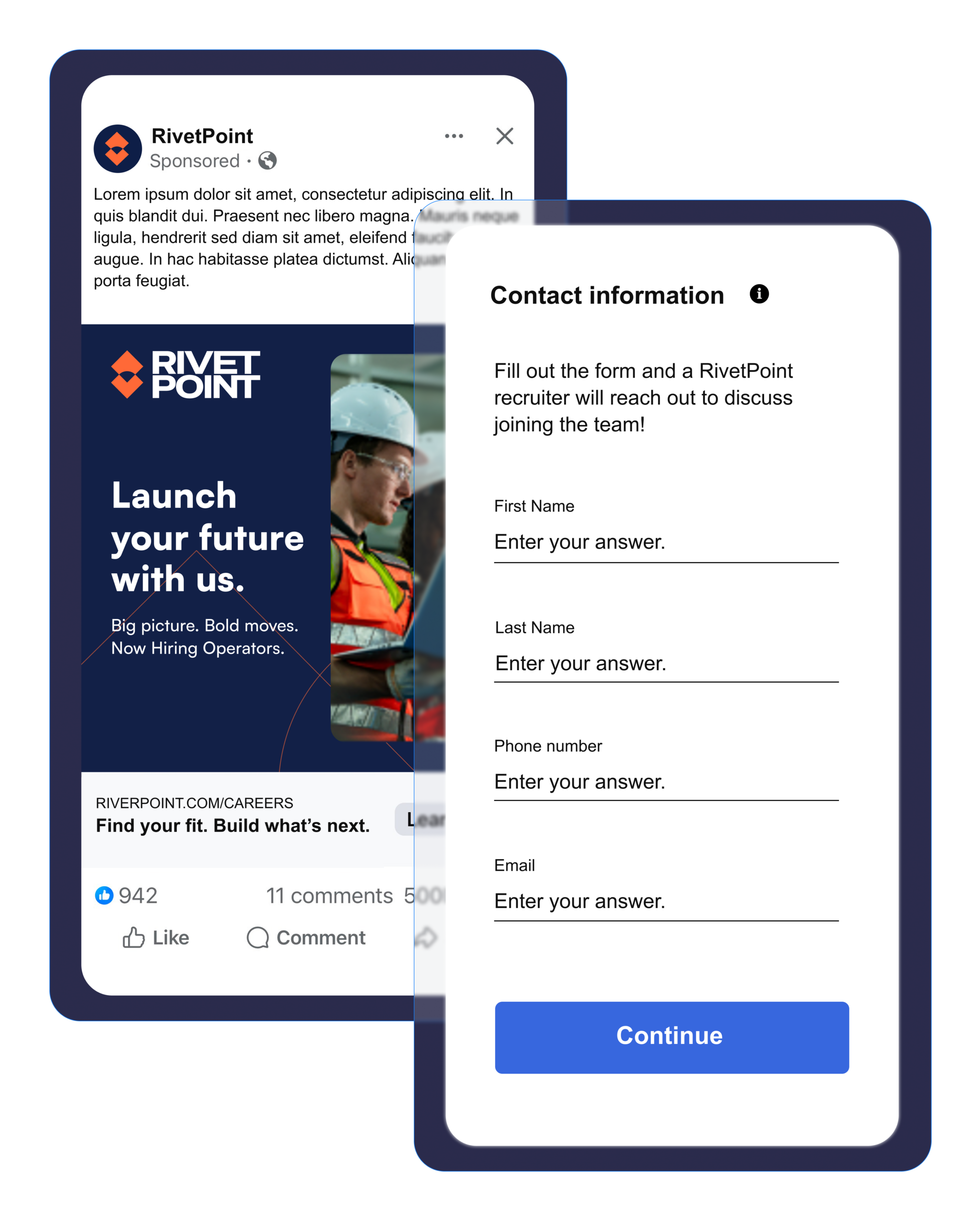 1. Capture interested job seeker information with native forms on Facebook, Instagram, and TikTok